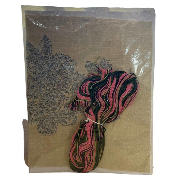 New‎ Vintage 1970 Vogart Crafts Crewel Kit Pink Blooms Kit No 2614 Crewel - Picture 2 of 4